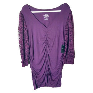 Torrid Plum Lace sleeve ruched front blouse top shirt NEW size 2X
